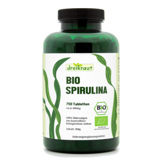 Bio-Spirulina-Tabletten aus kontrollierter Aquakultur, 4-Monats-Packung, 750 Stück à 400mg