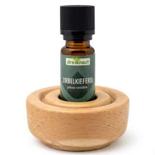 Set: Tropfschale aus Zirbenholz und Zirbenöl 10ml